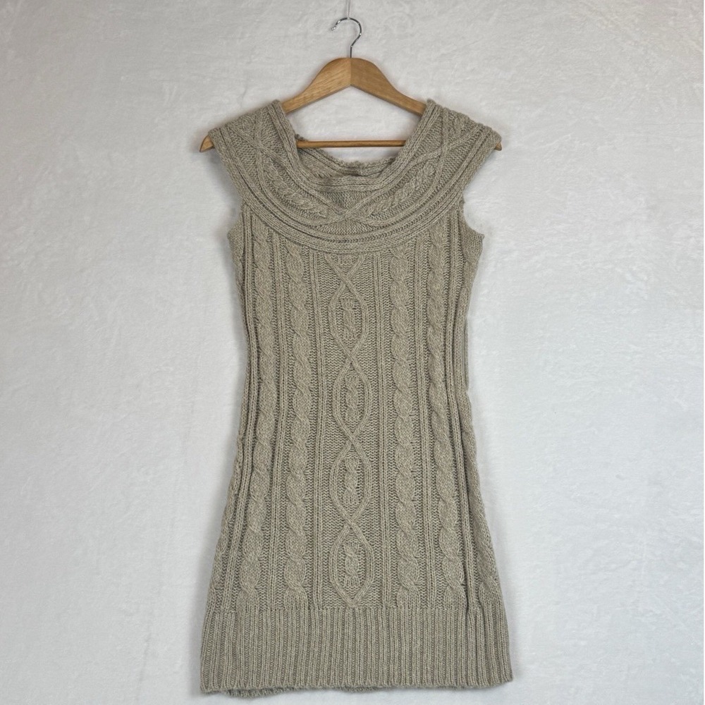 Pink Rose Oatmeal Heather Grey Cable Knit Sweater Dress Small